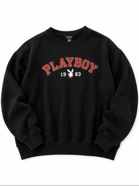 Playboy x PacSun Oversized Crewneck Sweatshirt Black Graphic Pullover XS Y2K